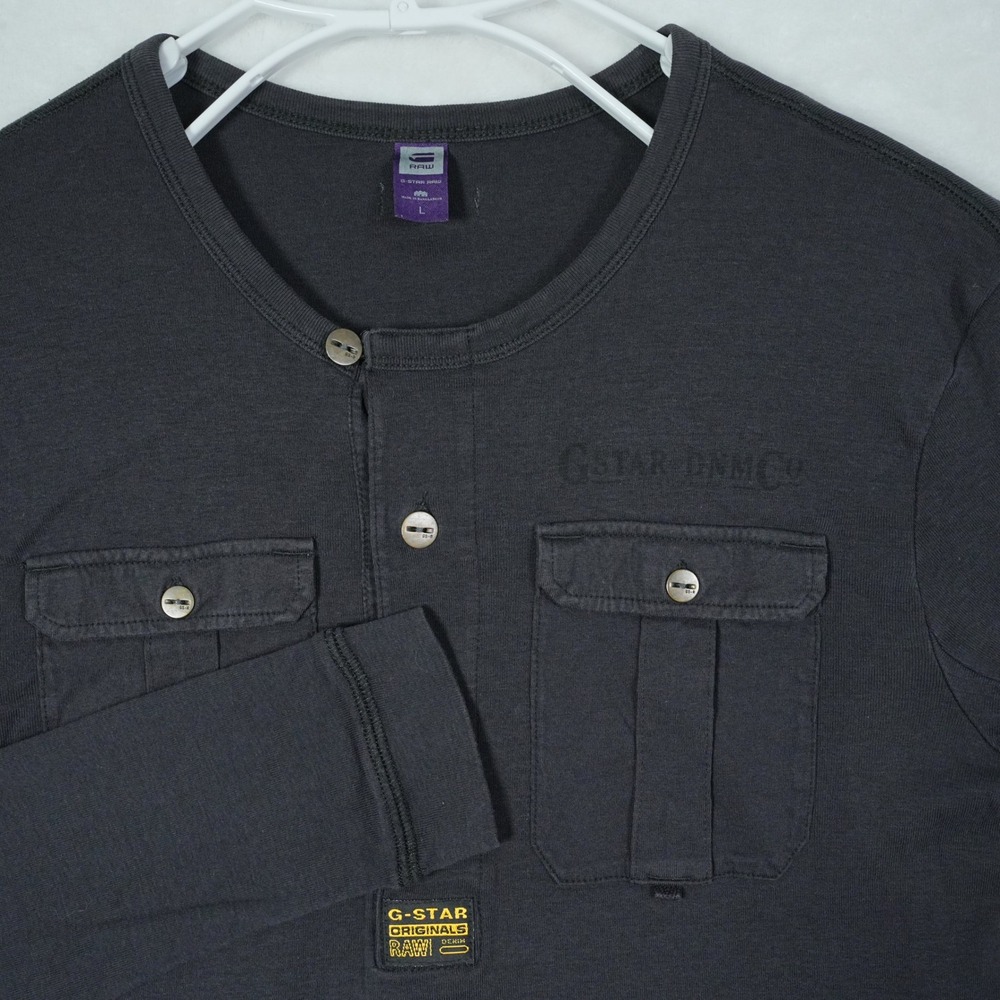 G-Star Raw Mens‎ Co Rory Granddad Henley Shirt Long Sleeve Grey Utility Slim L